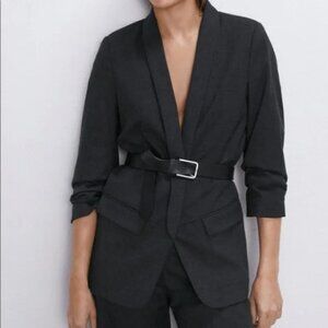 Zara Womens Xsmall Rolled Sleeve Open Grey Blazer CN